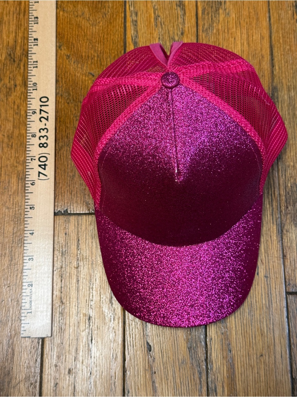 Glitter Mesh Trucker Hat in Hot Pink with Ponytail Hole